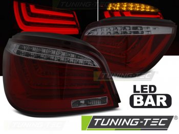 Задние тюнинговые фонари NeonTube красные тёмные на BMW 5 E60 LCI